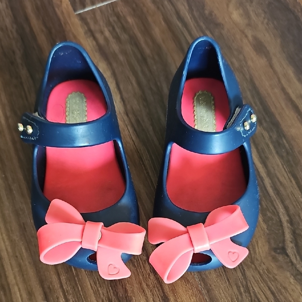 Kids Navy and Pink Bow Shoes